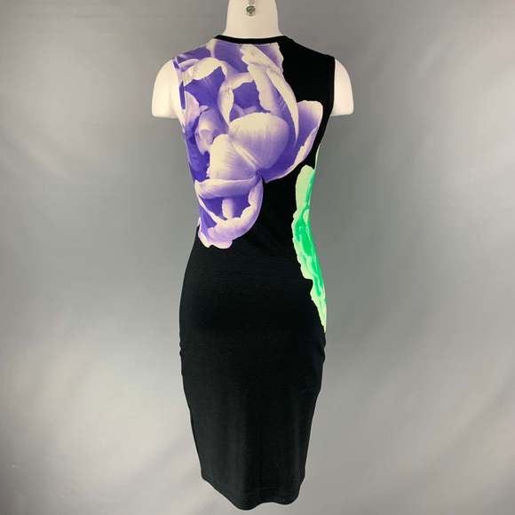 JONATHAN SAUNDERS Black, Purple & Green Viscose and Elastane Floral Dress - Picture 3 of 6